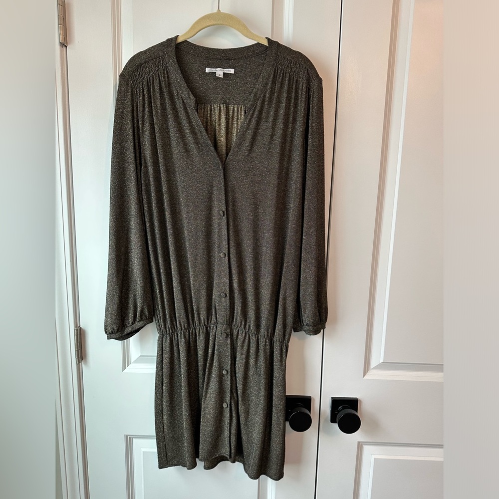 Amanda Uprichard Gold Metallic Shirt Dress Long Sleeve Button Front Size Small